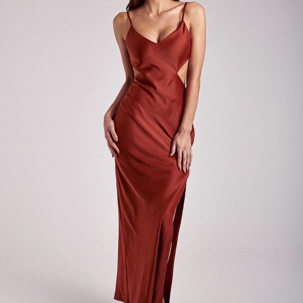 Meshki Satin Cut Out Maxi Dress - Copper